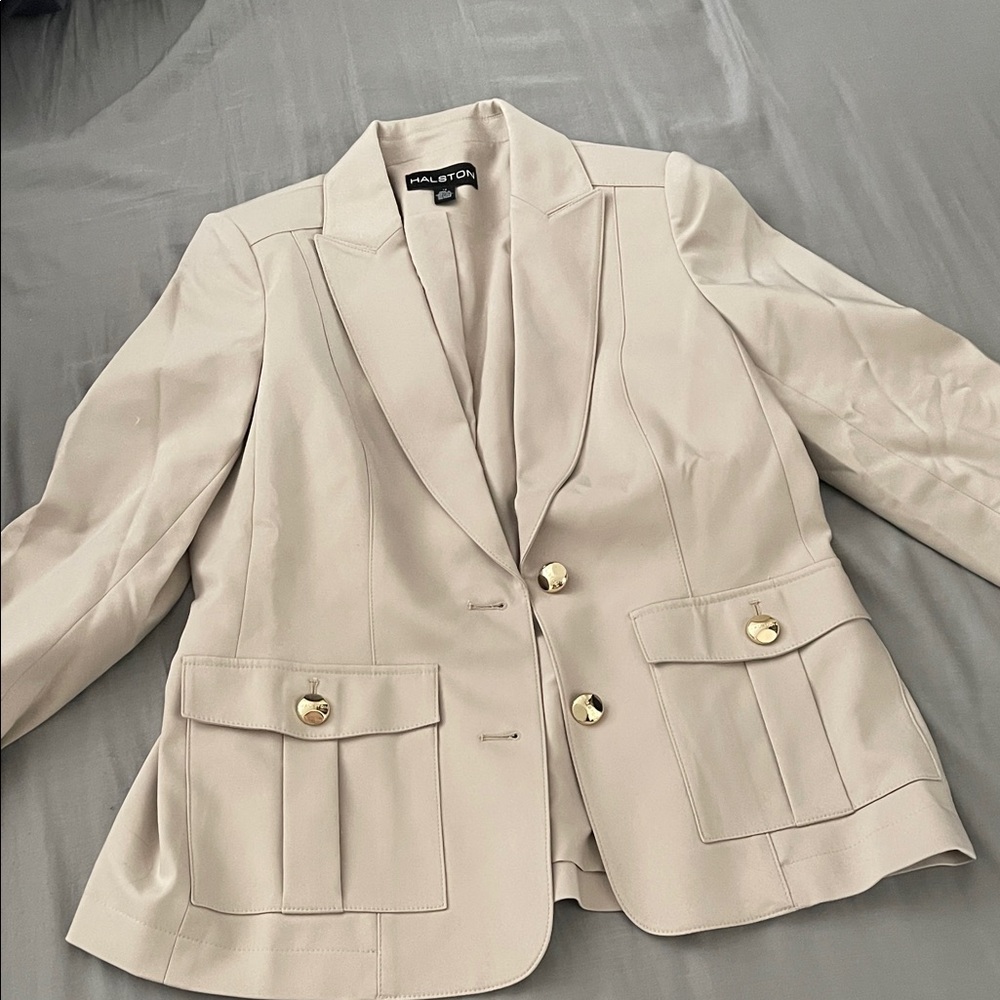 Halston Heritage Beige Blazer with Gold Accents